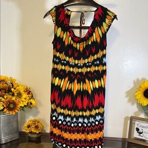 Midnight Velvet Multicolor Abstract Print Cap Sleeve Dress Women’s Small